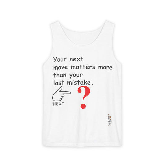 Unisex Garment-Dyed Tank Top featuring a Cheerful Wisdom Figure | Casual Summer Wear, Beach Essentials - Your Next move matters