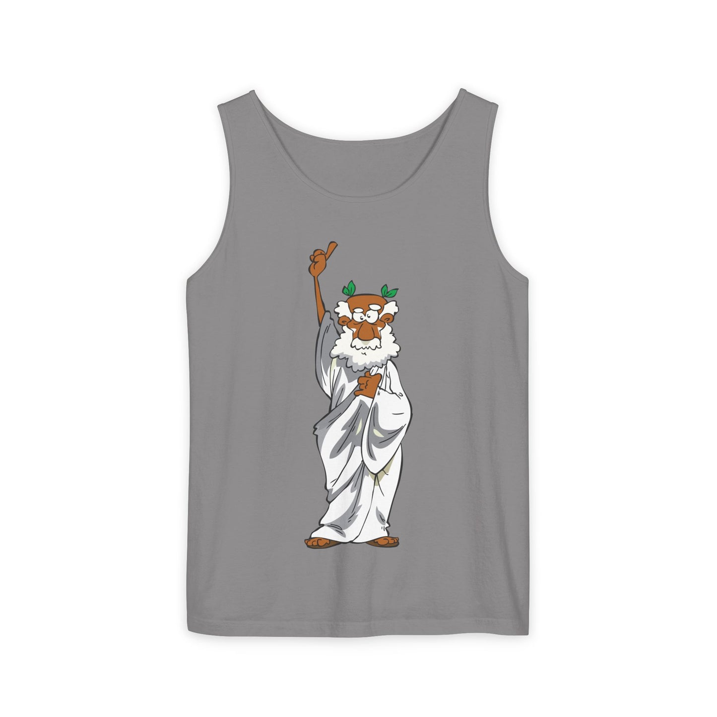 Unisex Garment-Dyed Tank Top featuring a Cheerful Wisdom Figure | Casual Summer Wear, Beach Essentials - Old Man