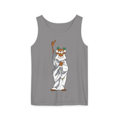 Unisex Garment-Dyed Tank Top featuring a Cheerful Wisdom Figure | Casual Summer Wear, Beach Essentials - Old Man