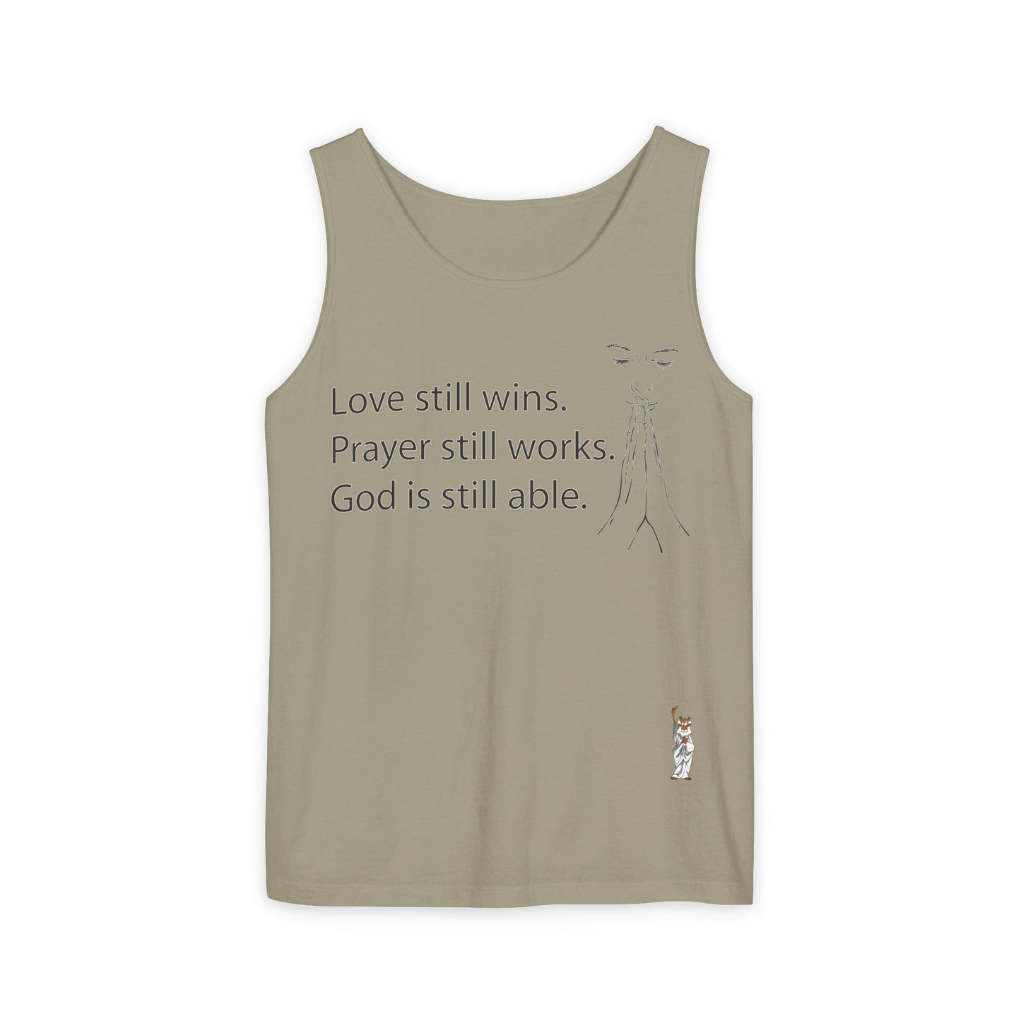 Unisex Garment-Dyed Tank Top featuring a Cheerful Wisdom Figure | Casual Summer Wear, Beach Essentials - God is able