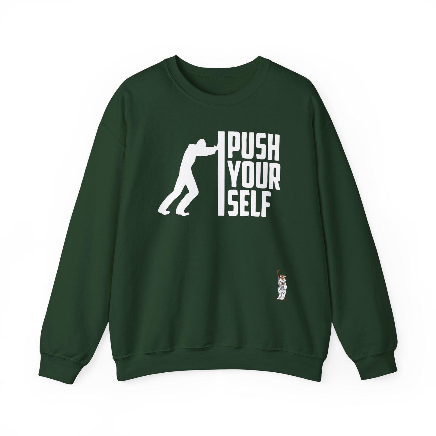 Whimsical Comedy Sweatshirt - Unisex Crewneck,  Everyday Wear, Holiday Apparel, Graphic Sweatshirt - Push Yourself - White