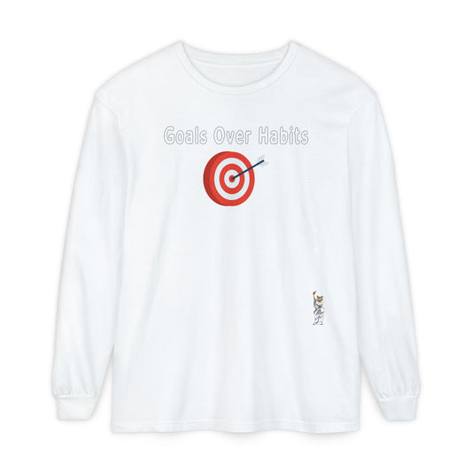 Philosopher Long Sleeve T-Shirt, Comfortable Casual Wear, Gift for Thinkers, Ideal for Birthdays - Goals Over Habits - White text