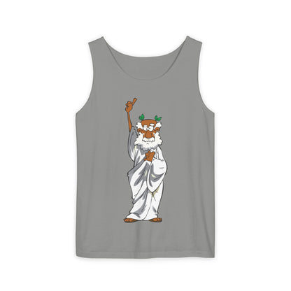 Unisex Garment-Dyed Tank Top featuring a Cheerful Wisdom Figure | Casual Summer Wear, Beach Essentials - Old Man
