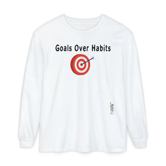 Philosopher Long Sleeve T-Shirt, Comfortable Casual Wear, Gift for Thinkers, Ideal for Birthdays - Goals Over Habits - Black text