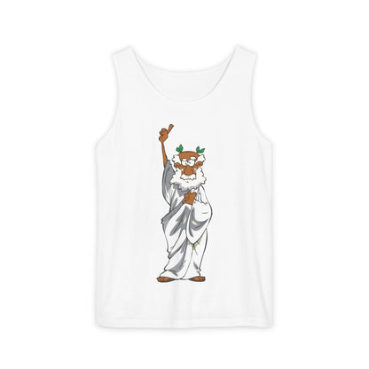 Unisex Garment-Dyed Tank Top featuring a Cheerful Wisdom Figure | Casual Summer Wear, Beach Essentials - Old Man