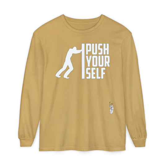 Philosopher Long Sleeve T-Shirt, Comfortable Casual Wear, Gift for Thinkers, Ideal for Birthdays - Push Yourself - White