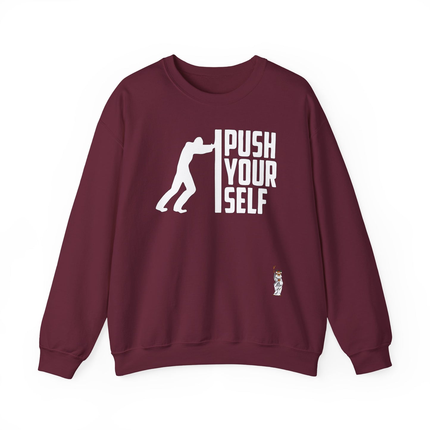 Whimsical Comedy Sweatshirt - Unisex Crewneck,  Everyday Wear, Holiday Apparel, Graphic Sweatshirt - Push Yourself - White