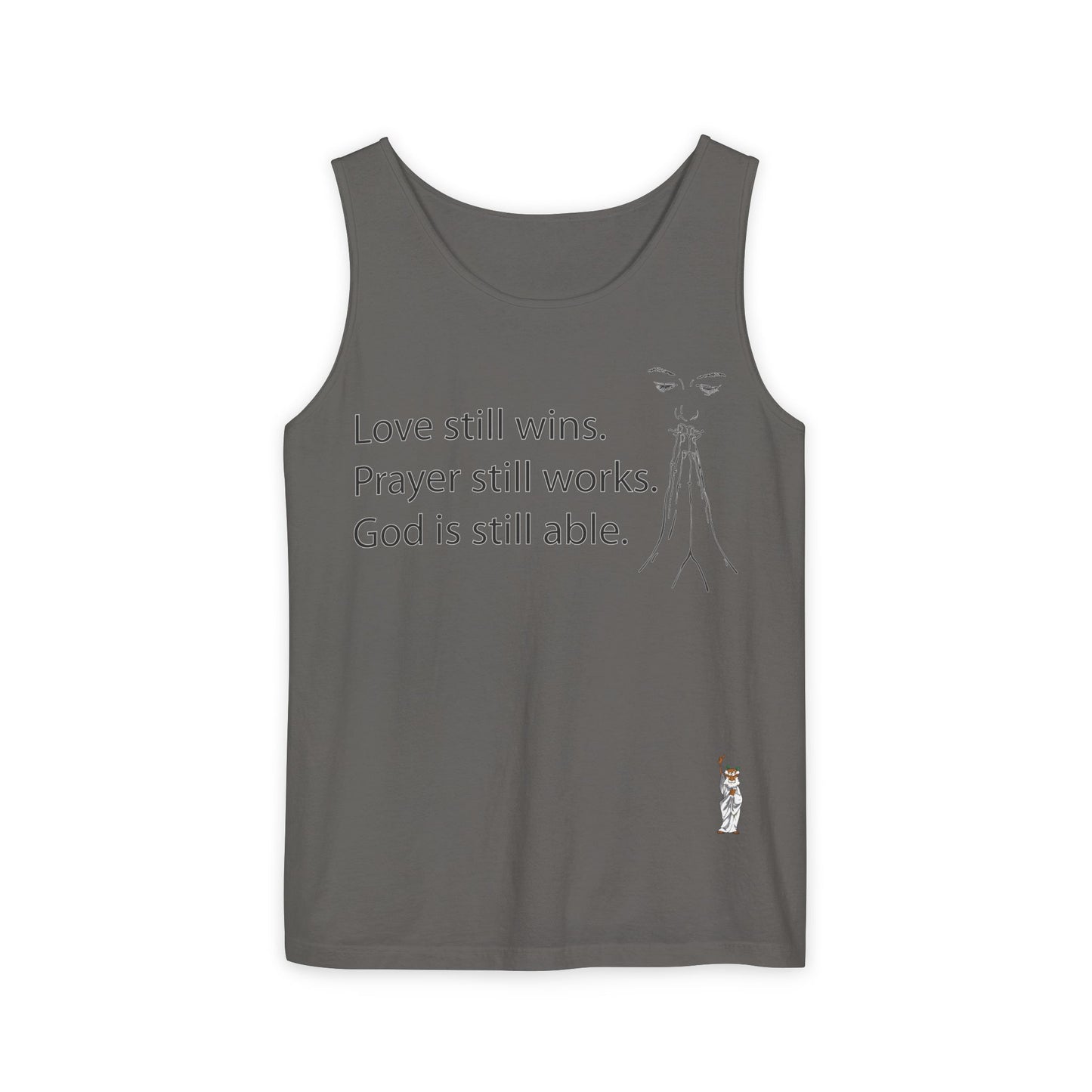 Unisex Garment-Dyed Tank Top featuring a Cheerful Wisdom Figure | Casual Summer Wear, Beach Essentials - God is able