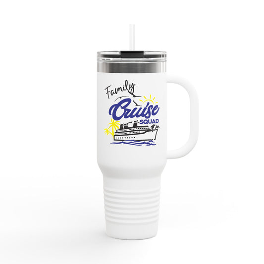 Fun Insulated Travel Mug with Cartoon Character, 40oz Tumbler, Gift for Teachers, Travel Accessories - Family Cruise Squad