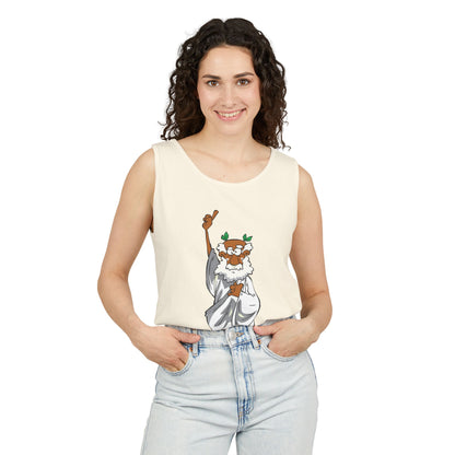 Unisex Garment-Dyed Tank Top featuring a Cheerful Wisdom Figure | Casual Summer Wear, Beach Essentials - Old Man