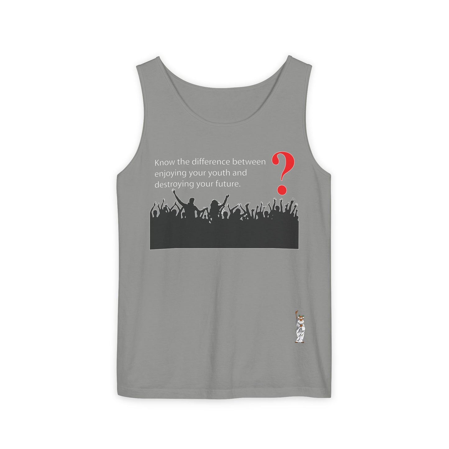 Unisex Garment-Dyed Tank Top featuring a Cheerful Wisdom Figure | Casual Summer Wear, Beach Essentials - Know the difference