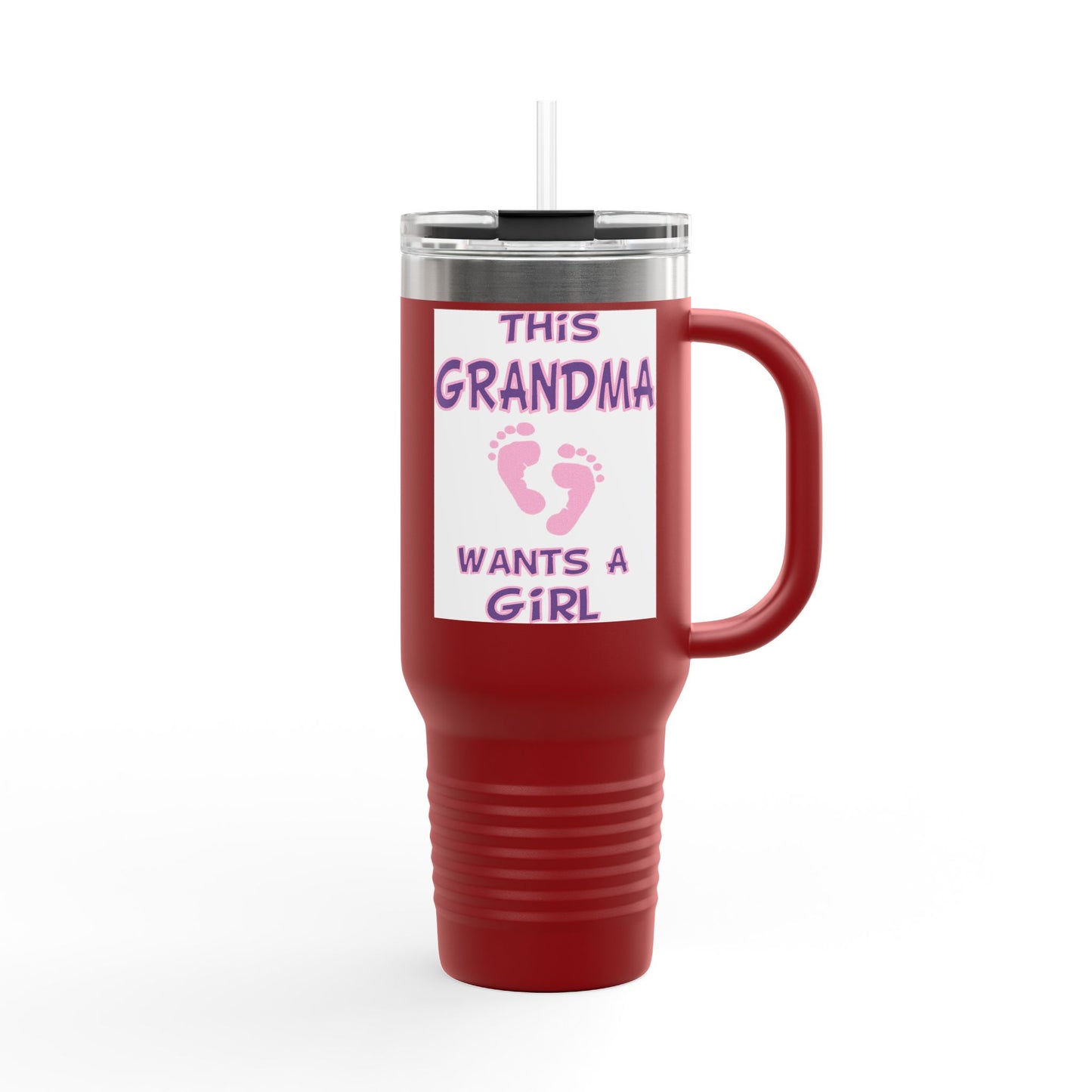 Fun Insulated Travel Mug with Cartoon Character, 40oz Tumbler, Gift for Teachers, Travel Accessories - This Grandma Wants a Girl