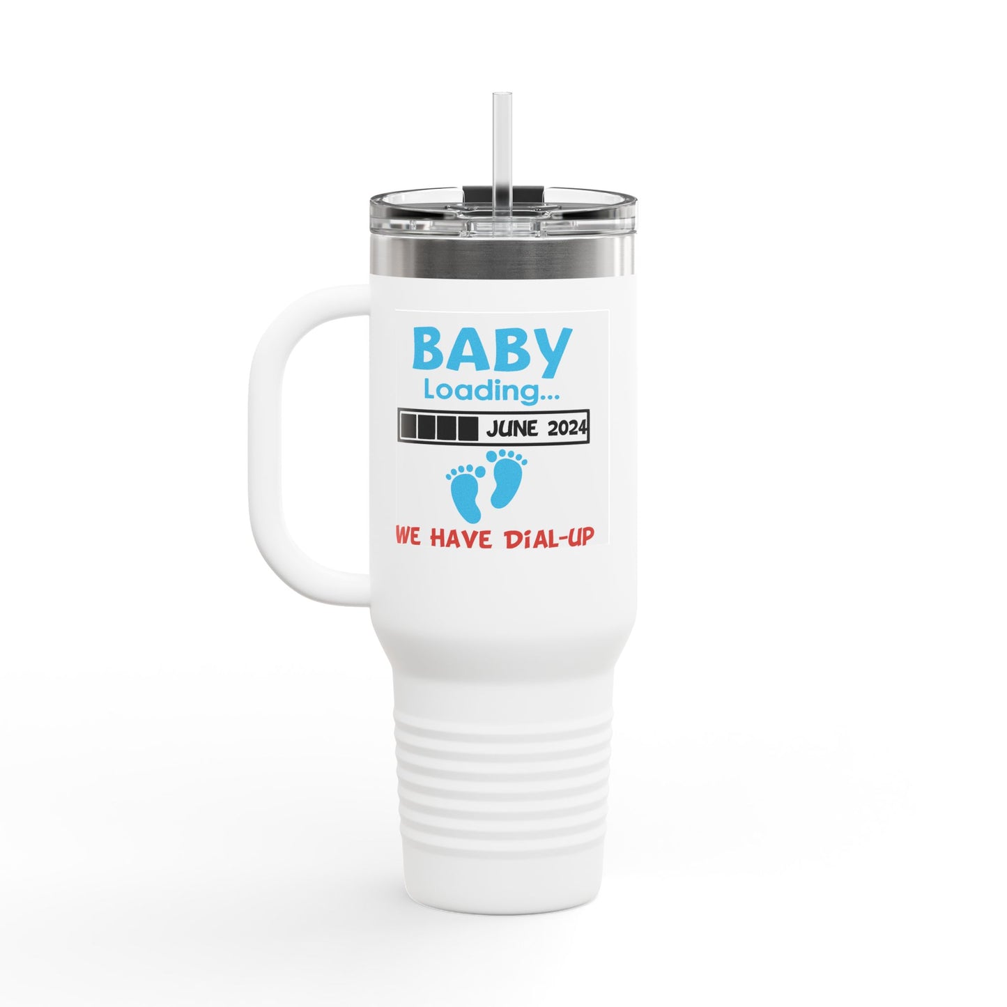 Fun Insulated Travel Mug with Cartoon Character, 40oz Coffee Tumbler, Funny Gift for Teachers, Travel Accessories - Baby Loading - Dial Up