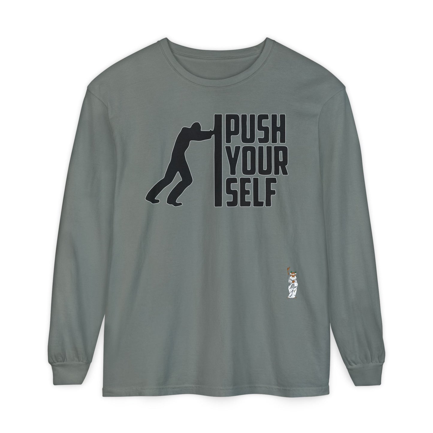 Philosopher Long Sleeve T-Shirt, Comfortable Casual Wear, Gift for Thinkers, Ideal for Birthdays - Push Yourself - Black
