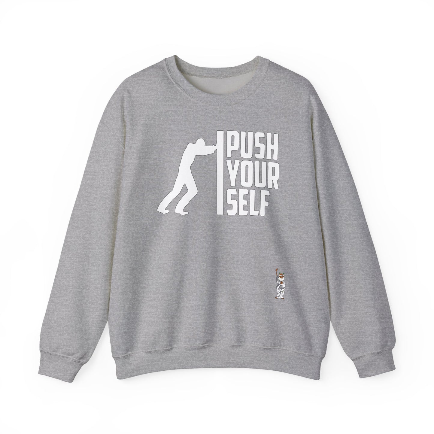 Whimsical Comedy Sweatshirt - Unisex Crewneck,  Everyday Wear, Holiday Apparel, Graphic Sweatshirt - Push Yourself - White