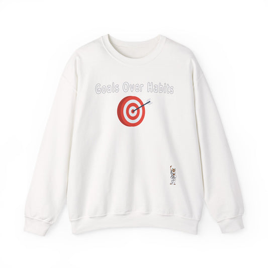 Whimsical Comedy Sweatshirt - Unisex Crewneck,  Everyday Wear, Holiday Apparel, Unique Graphic Sweatshirt - Goals Over Habits - White text