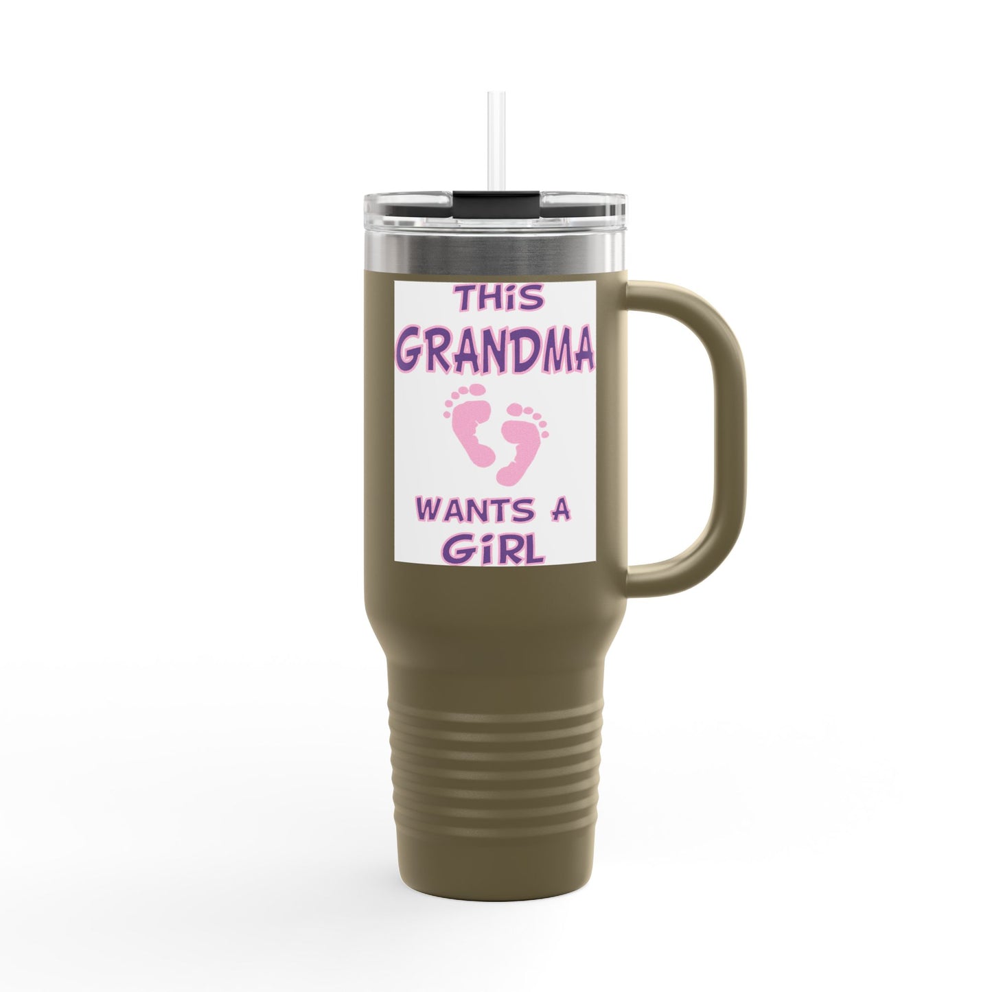 Fun Insulated Travel Mug with Cartoon Character, 40oz Tumbler, Gift for Teachers, Travel Accessories - This Grandma Wants a Girl