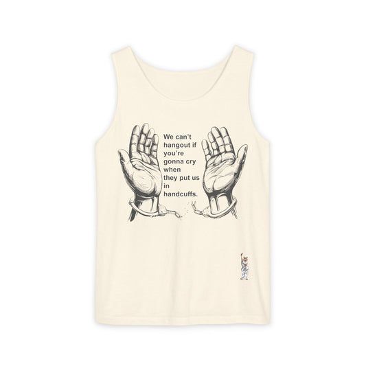Unisex Garment-Dyed Tank Top featuring a Cheerful Wisdom Figure | Casual Summer Wear, Beach Essentials - We cant hangout