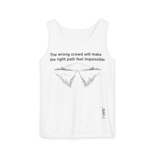 Unisex Garment-Dyed Tank Top featuring a Cheerful Wisdom Figure | Casual Summer Wear, Beach Essentials - Wrong crowd