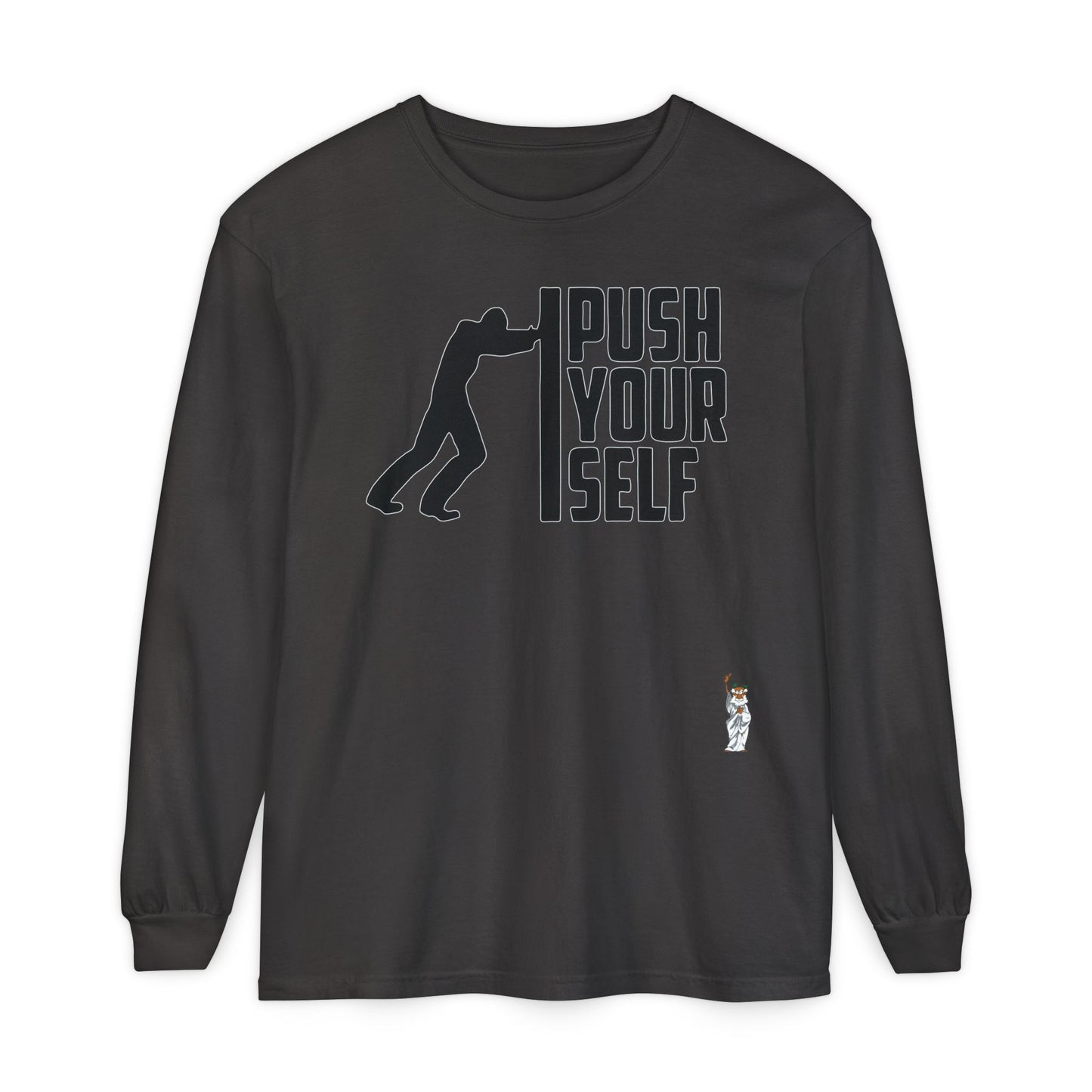 Philosopher Long Sleeve T-Shirt, Comfortable Casual Wear, Gift for Thinkers, Ideal for Birthdays - Push Yourself - Black