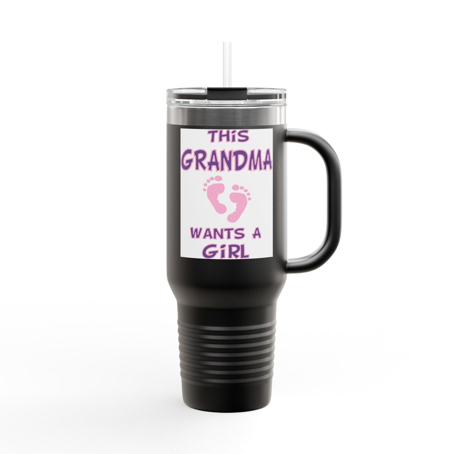 Fun Insulated Travel Mug with Cartoon Character, 40oz Tumbler, Gift for Teachers, Travel Accessories - This Grandma Wants a Girl