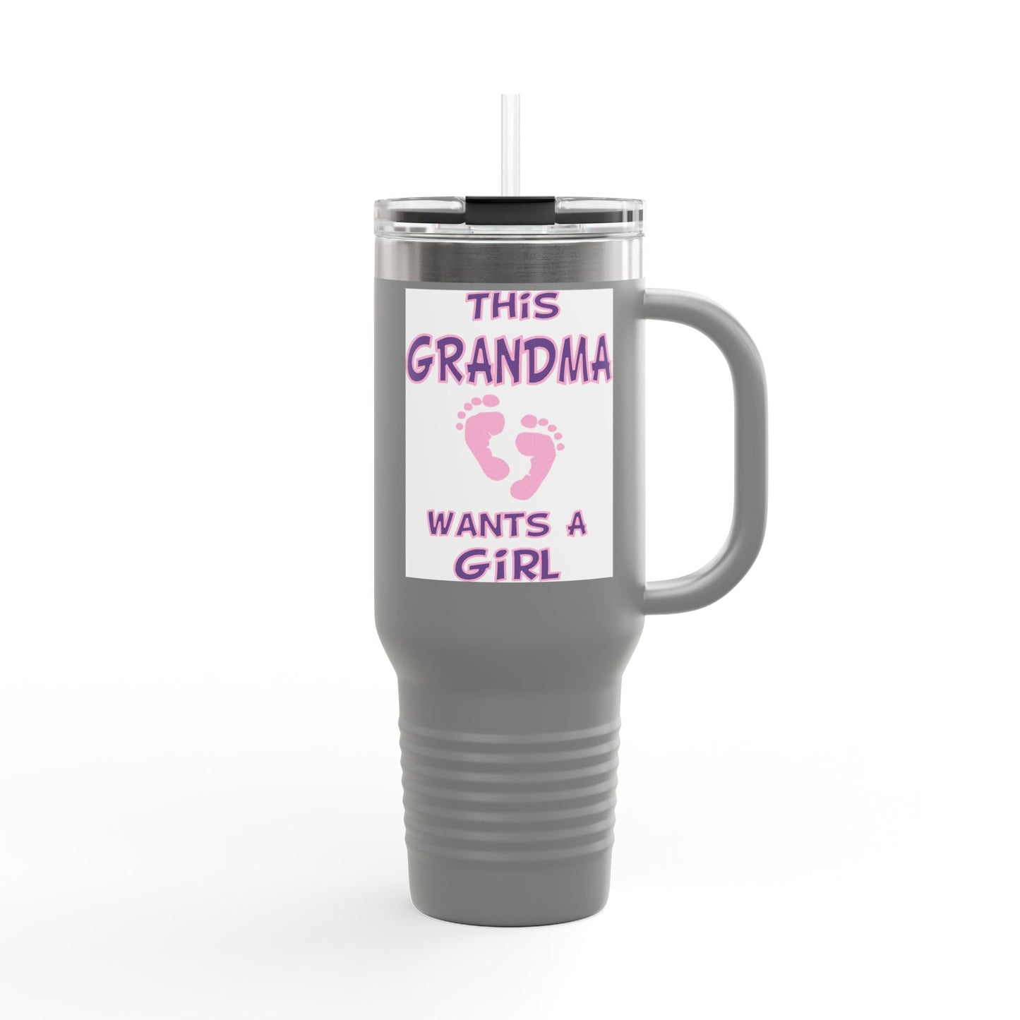 Fun Insulated Travel Mug with Cartoon Character, 40oz Tumbler, Gift for Teachers, Travel Accessories - This Grandma Wants a Girl