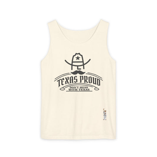 Unisex Garment-Dyed Tank Top featuring a Cheerful Wisdom Figure | Casual Summer Wear, Beach Essentials - Texas Proud - Dont Mess with Texas