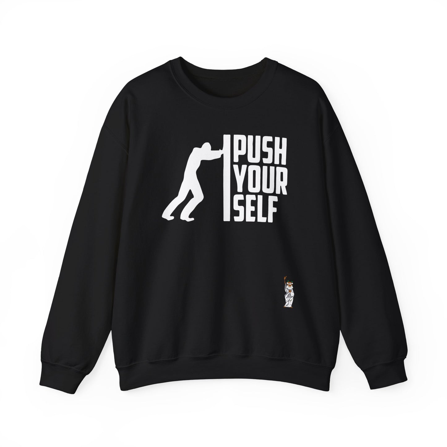 Whimsical Comedy Sweatshirt - Unisex Crewneck,  Everyday Wear, Holiday Apparel, Graphic Sweatshirt - Push Yourself - White