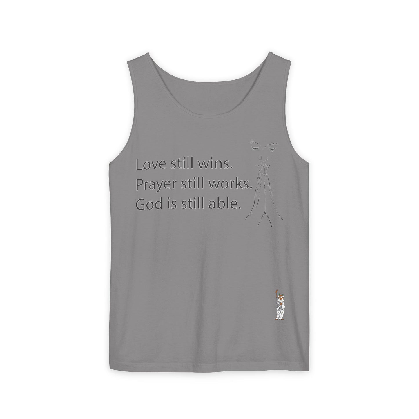 Unisex Garment-Dyed Tank Top featuring a Cheerful Wisdom Figure | Casual Summer Wear, Beach Essentials - God is able