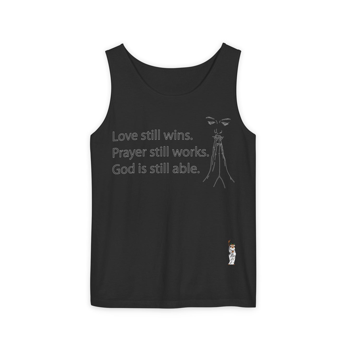 Unisex Garment-Dyed Tank Top featuring a Cheerful Wisdom Figure | Casual Summer Wear, Beach Essentials - God is able