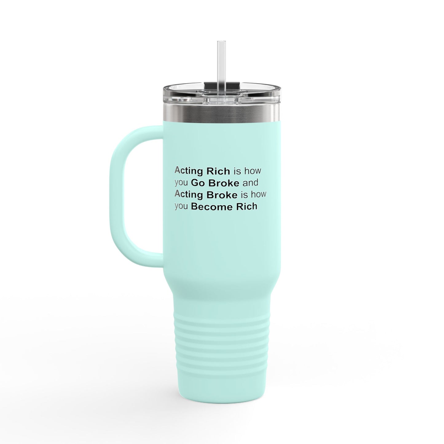 Fun Insulated Travel Mug with Cartoon Character, 40oz Tumbler, Gift for Teachers, Travel Accessories - Acting Rich is how you Go Broke