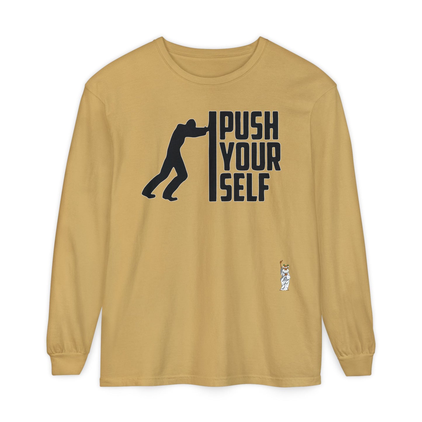Philosopher Long Sleeve T-Shirt, Comfortable Casual Wear, Gift for Thinkers, Ideal for Birthdays - Push Yourself - Black