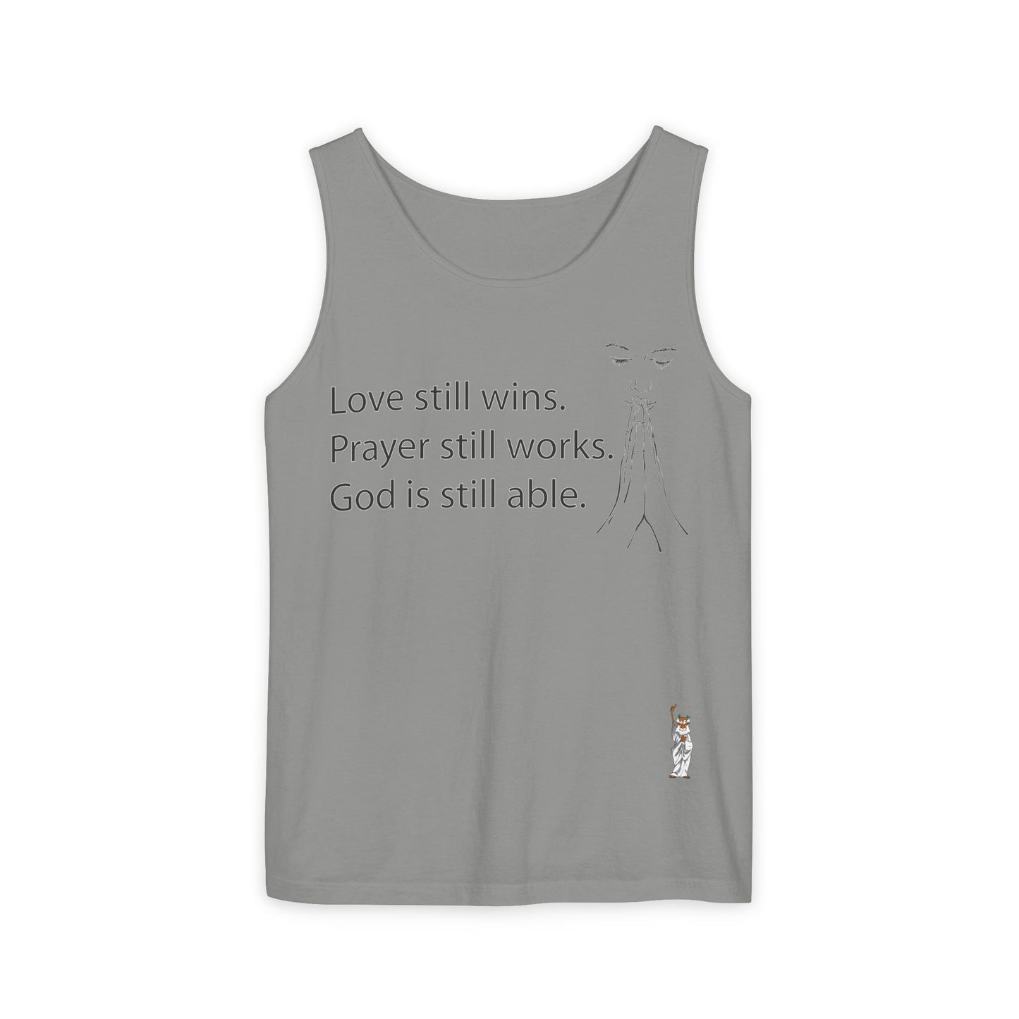 Unisex Garment-Dyed Tank Top featuring a Cheerful Wisdom Figure | Casual Summer Wear, Beach Essentials - God is able