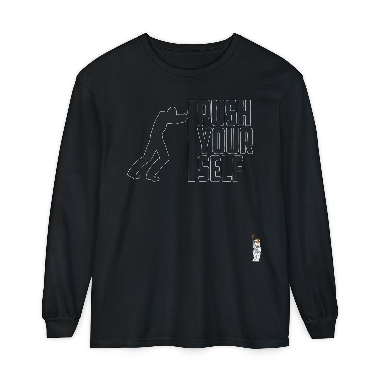 Philosopher Long Sleeve T-Shirt, Comfortable Casual Wear, Gift for Thinkers, Ideal for Birthdays - Push Yourself - Black