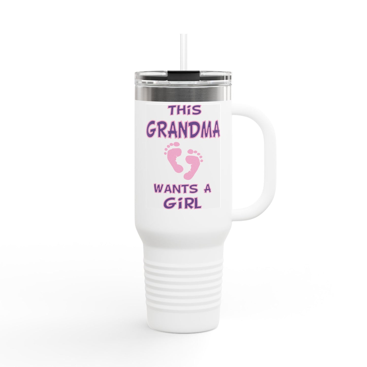 Fun Insulated Travel Mug with Cartoon Character, 40oz Tumbler, Gift for Teachers, Travel Accessories - This Grandma Wants a Girl
